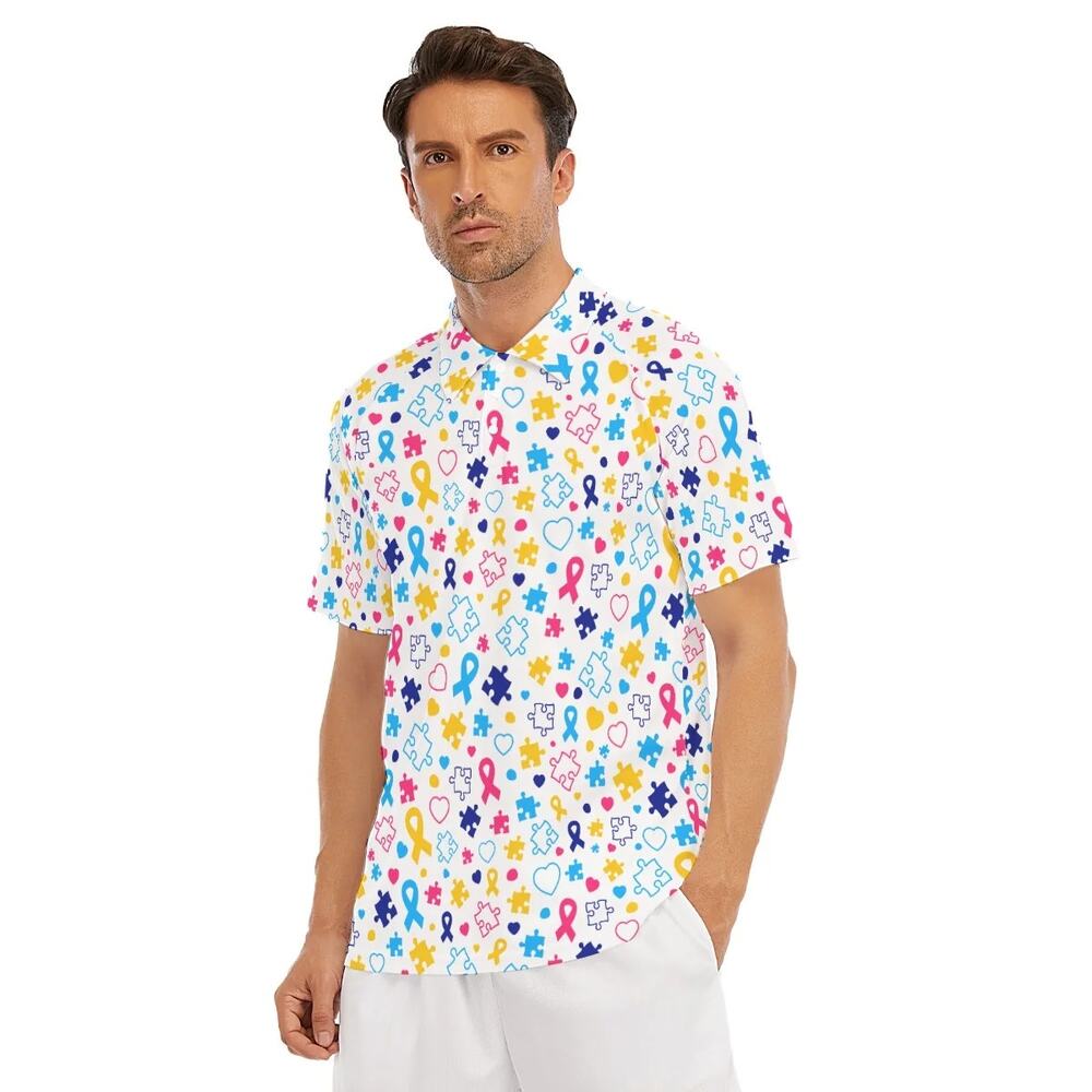 NEW Obnoxious Golf The Spectrum Polo Shirt Men's White Puzzle Ribbon Size L